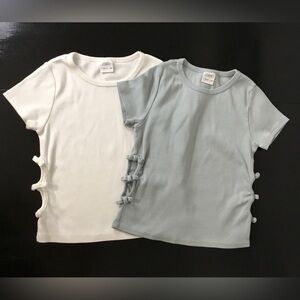 Zara Girls Set of Two Ribbed Cut Out Bow T-shirt Size 13-14 Years - K710